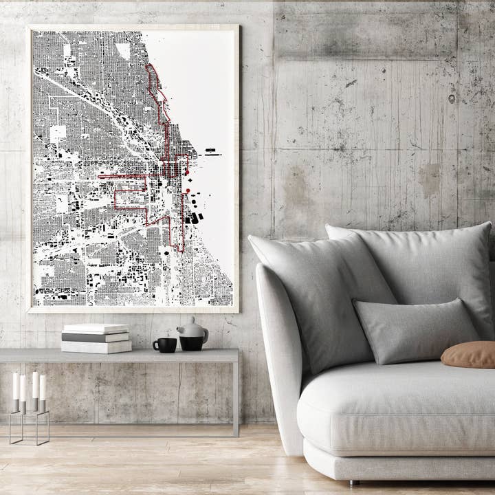 Chicago Marathon: Detailed Building Map, White Canvas for wholesale by Nativah Chaya