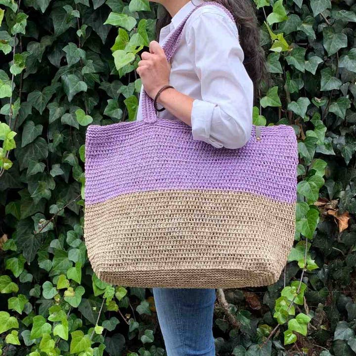 Lilac Boho Tote Sisal Natural Shoulder Bag for wholesale by CoffeeRugs