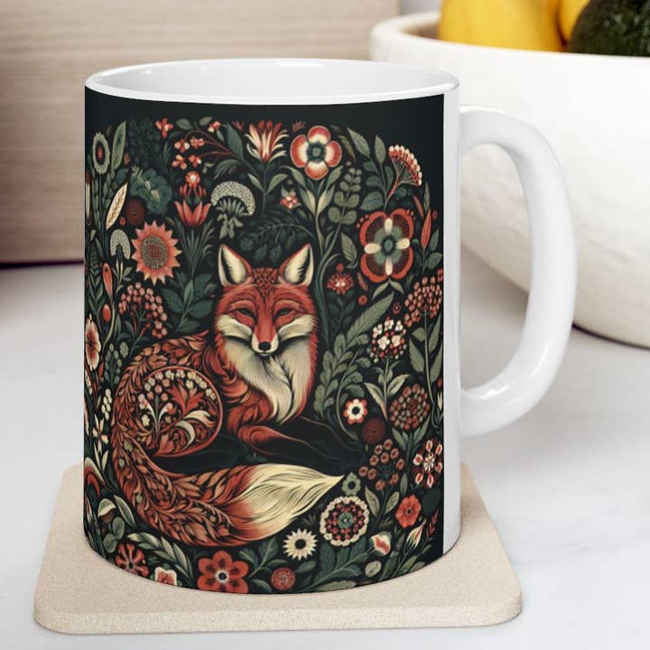 Upside Down Owl Farm - Vente Tasse à café - Tasse en forme de renard de style bohème, tasse à café bohème, tasse élégante0