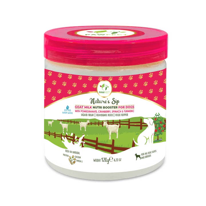 Pawfect Pet Foods Pvt Ltd - USA - Wholesale Pet Supplement - Dog - Pawfect Nature's Sip Goat Milk Powder with Pomegranate & Cranberries| Easily Digestible| Pre & Probiotics| Healthy Topper| Hydration Support| Milk Replacer for Dogs