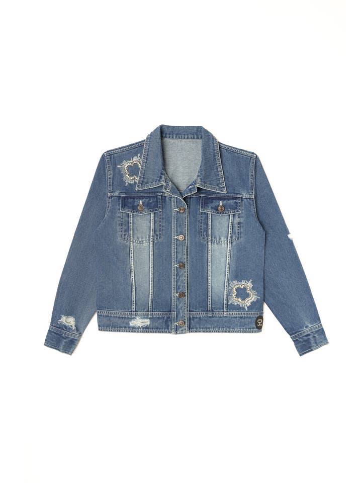 Stone Embossed & Distressed Denim Jacket for wholesale by Sasha+Z