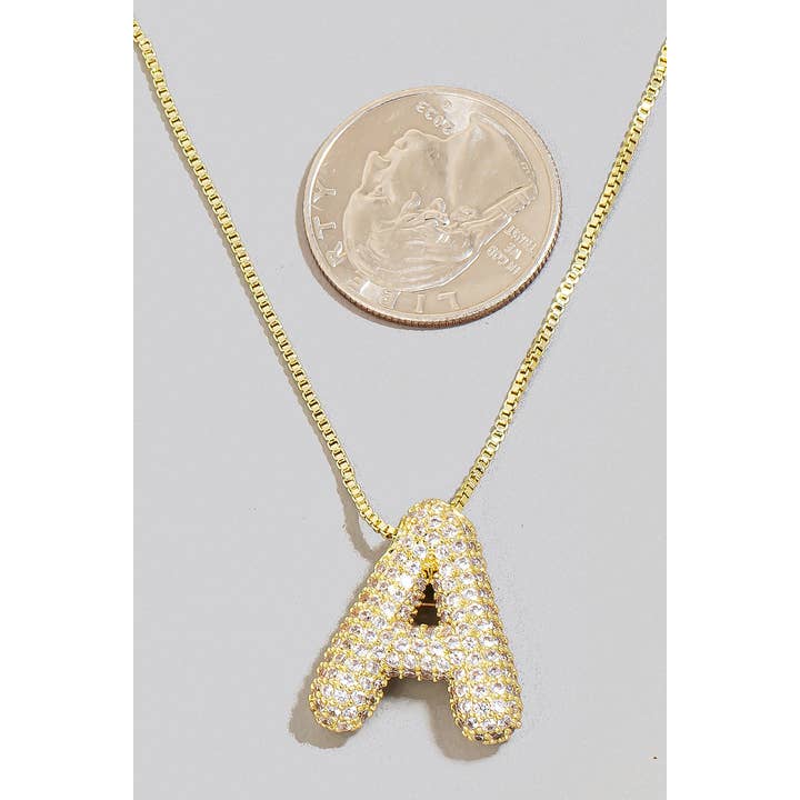 The Looks by Fame Accessories - Wholesale Pendant/Charm Necklace - Pave Bubble Initial Pendant Necklace
