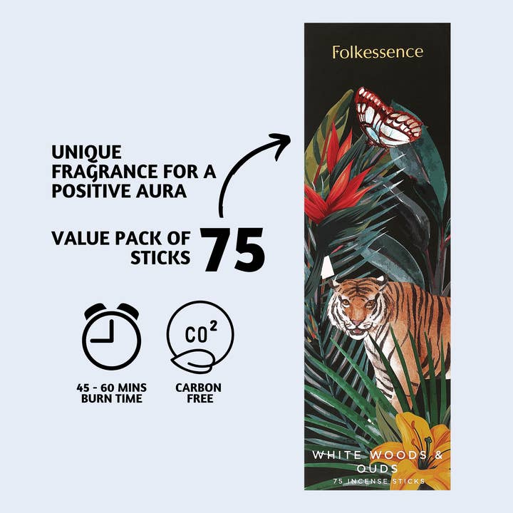 Folkhomes Global Inc - Wholesale Incense - Pack of 75 Incense Sticks, Natural and Non Toxic- White Wood1