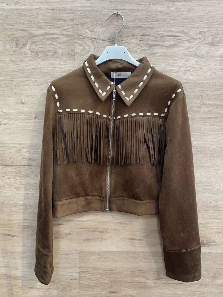 SHORT SUEDE JACKET WITH FRINGES for wholesale by SWEET MAGIC MODA Y COMPLEMENTOS