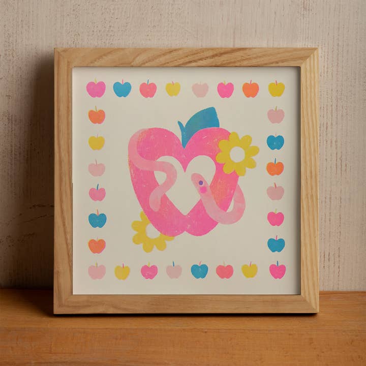 Wildkat Studio - Wholesale Art Print - Apple & Worm Risograph Art Print1