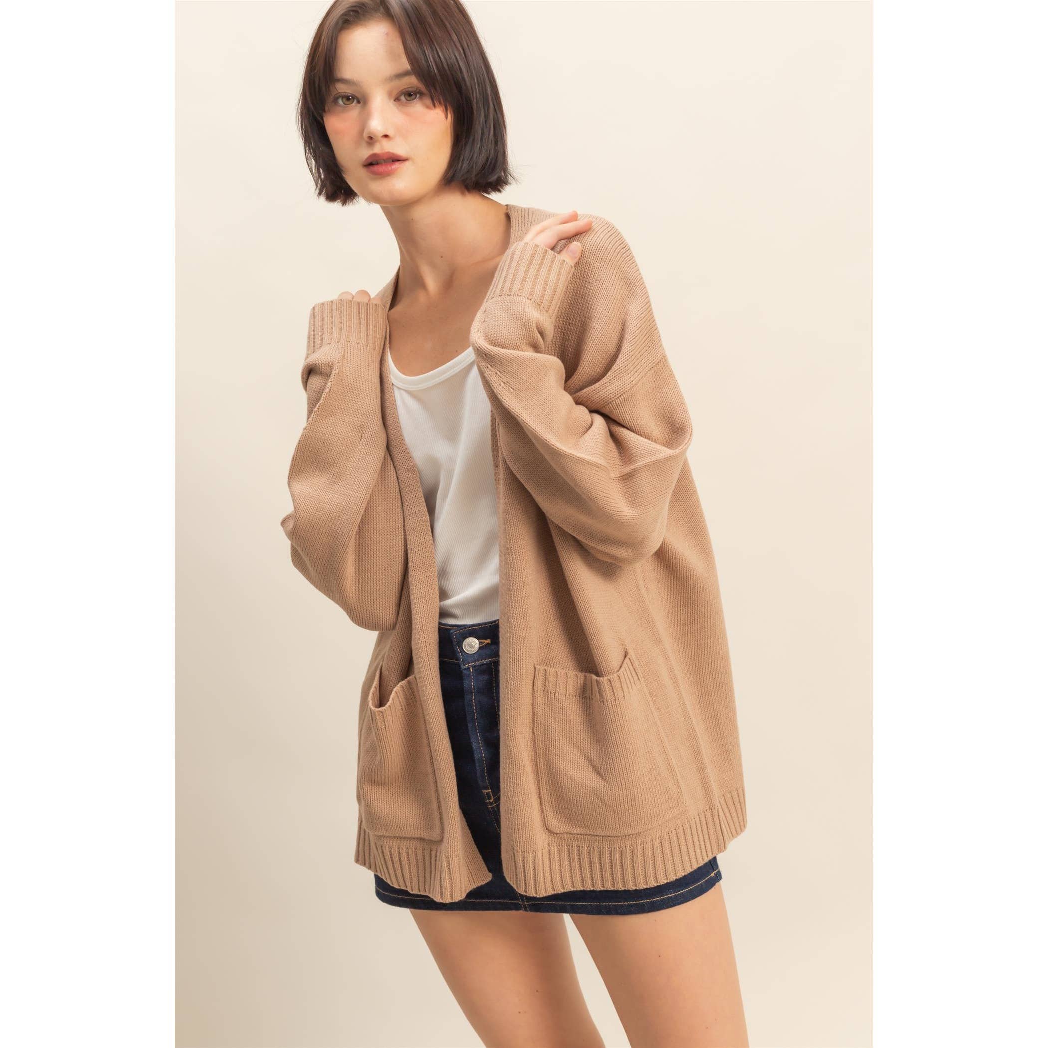 Double Zero - Venta al por mayor Cárdigan - Mujer - Cárdigan de Punto Abierto de Talla Grande con Bolsillos3