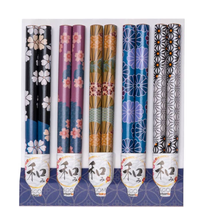 5 Piece Chopsticks Set Floral Print (20/200) for wholesale by Urban Tokyo