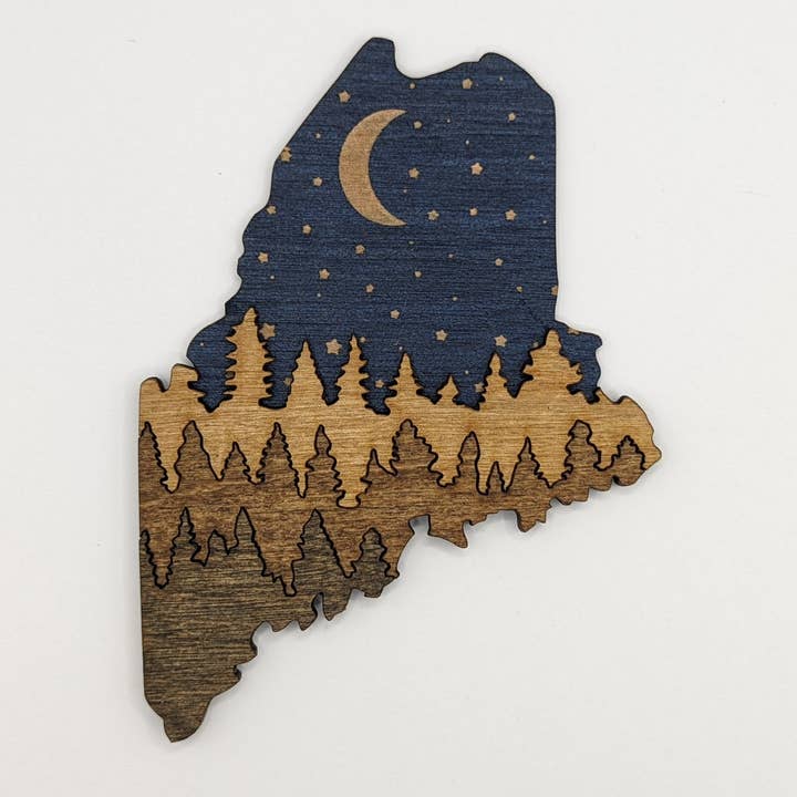 Maine Wood Magnet Art 5" for wholesale by Knit and Nailed