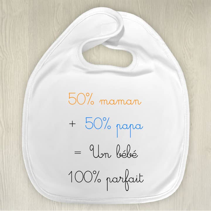 Bavaglino personalizzato 50% mamma 50% papà per la vendita all'ingrosso da parte di Tendance Cadeau