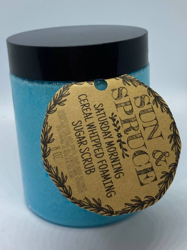 Lördag morgon flingor Vispad Skummande Sugar Scrub Handgjord för wholesale av Sun & Spruce Soaps