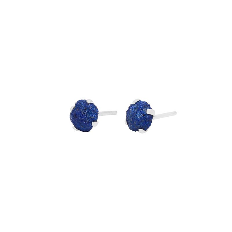 Nature Crafts - Wholesale Stud/Post Earrings - Natural Rough Azurite Stud Earrings in Sterling Silver4