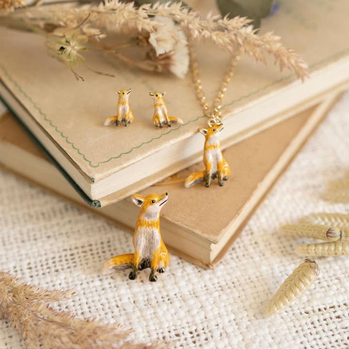 Fable England - Wholesale Stud/post earrings - FABLE Enamel Fox Stud Earrings1