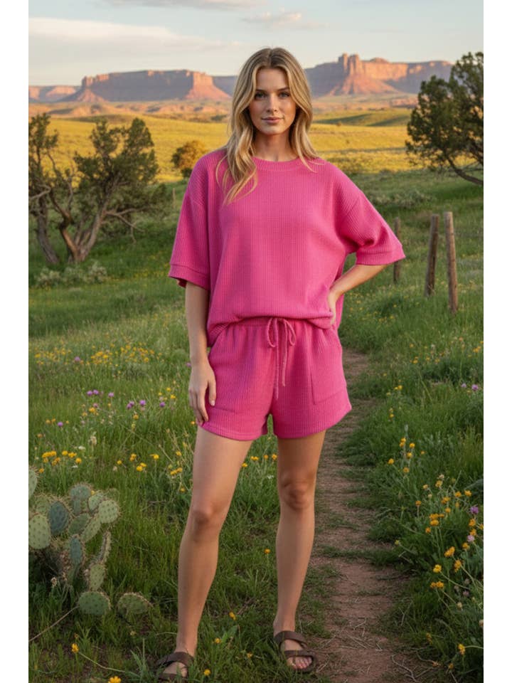 Sewn and Seen - Wholesale Lounge Set - Women's - RIBBED ROUND NECK TOP AND SHORTS SET83