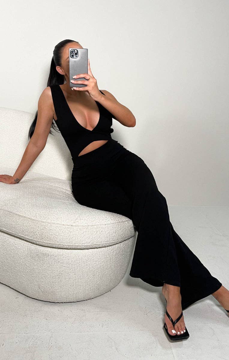 Femme Luxe – wholesale Jumpsuit - Dam – Svart utskuren jumpsuit med breda ben - Louisa