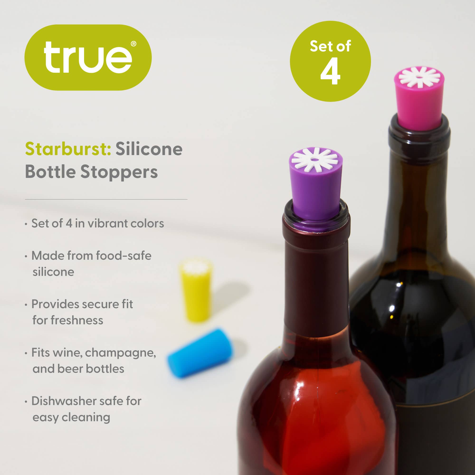 TRUE - Wholesale Wine Stopper - Starburst Silicone Wine Bottle Stoppers ASSORTED COLORS7
