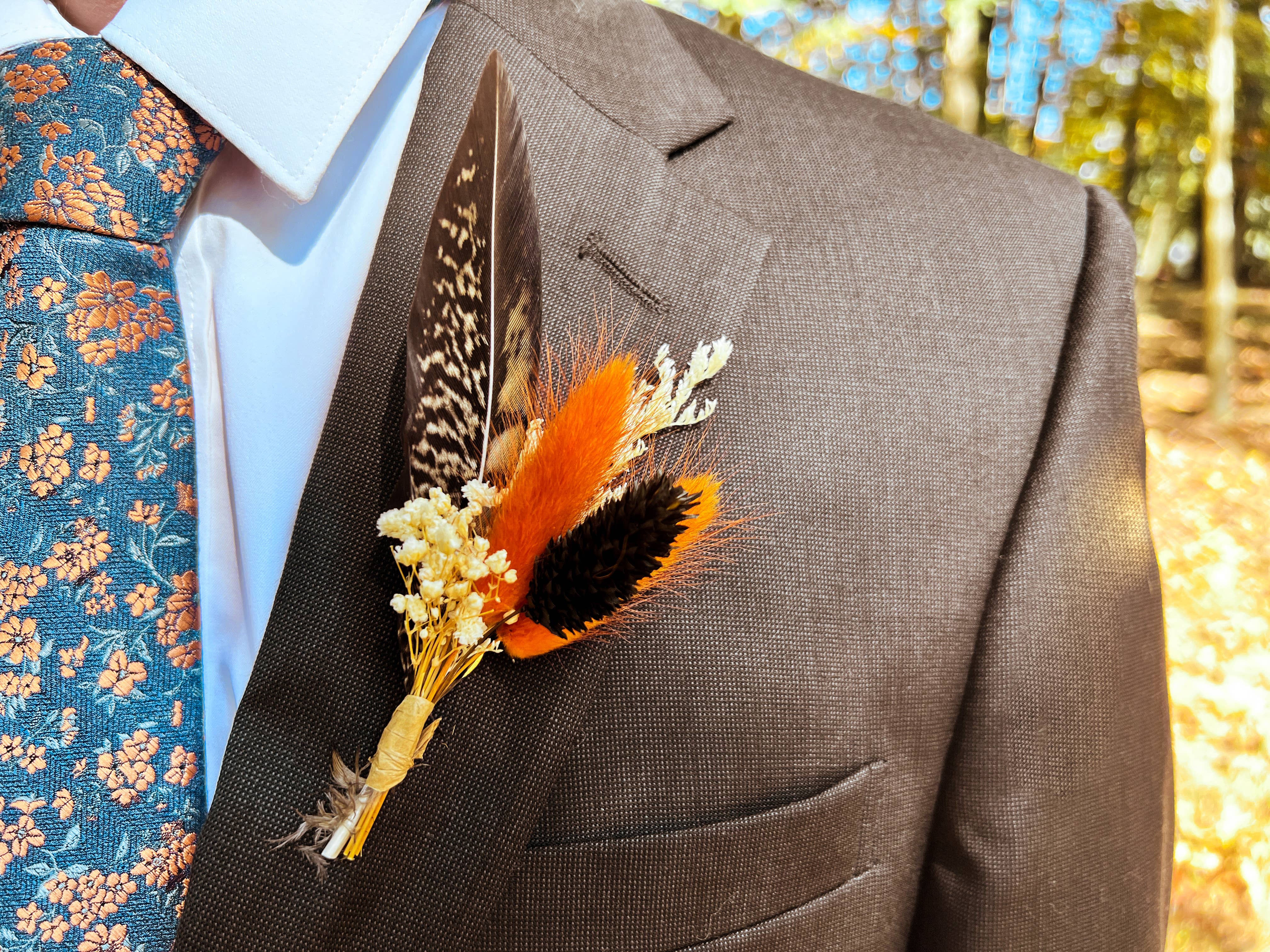 Withered Whimsy - Wholesale Dried/Pressed Flowers - Burnt Orange Wedding Boutonniere|"The Phoenix"1