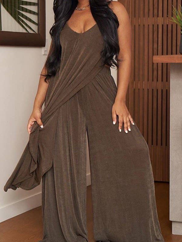 Aria Romance - Wholesale Top & Pant Set (NOT Loungewear) - Women's - Fashion Personality Halter Top Loose Wide Leg Pant Suit