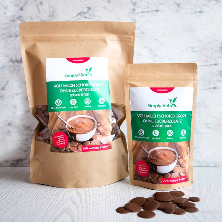 Simply Keto - Vente Friandises enrobées de chocolat - Gouttes de chocolat au lait entier avec érythritol 750g | Paquet économique2