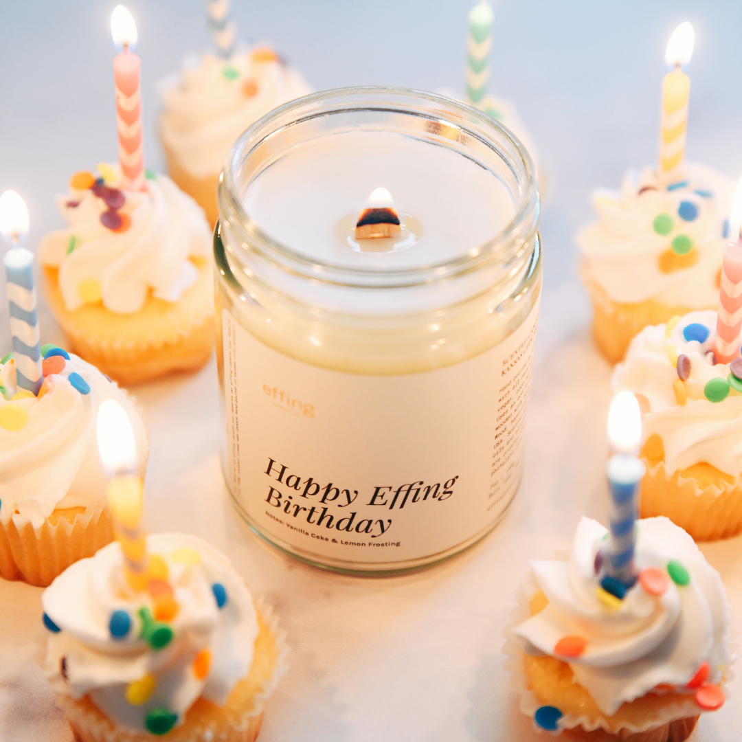 Effing Candle Co. - Wholesale Jar/Filled Candle - Happy Effing Birthday Gourmand Candle | Vanilla Cake & Lemon1