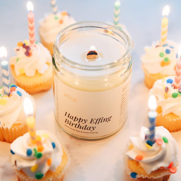 Effing Candle Co. - Wholesale Jar/Filled Candle - Happy Effing Birthday Gourmand Candle | Vanilla Cake & Lemon1