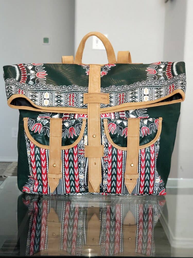 House of Takura - Wholesale Backpack - Women's - Sackpack - Dashiki Green3
