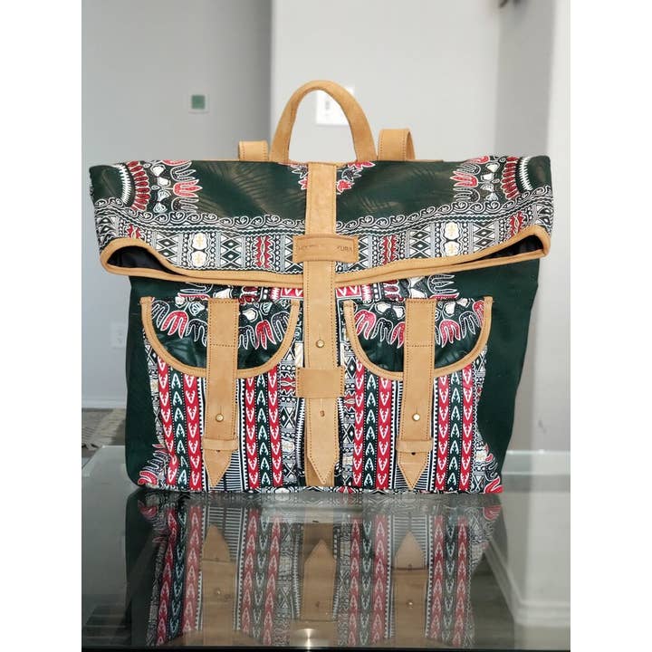House of Takura - Wholesale Backpack - Women's - Sackpack - Dashiki Green3