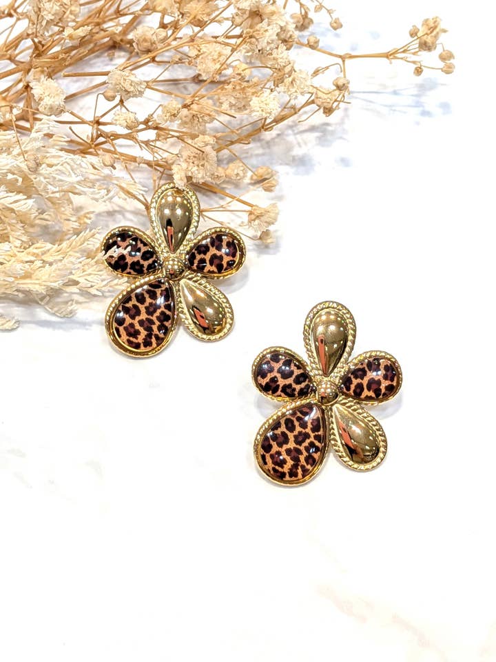 Leopard flower stainless steel earring, 46436 for wholesale by LOLO & YAYA
