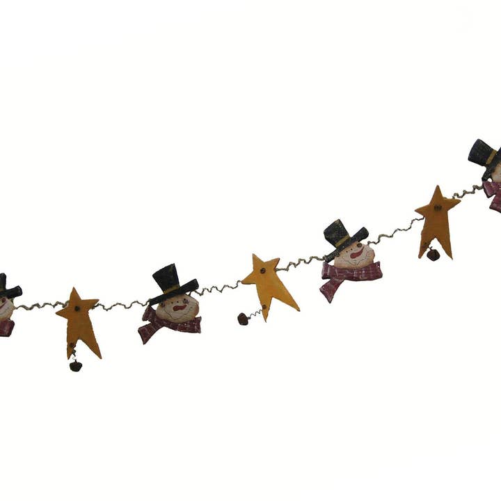 Wood and Tin Snowmen and Star Garland - 16" Long for wholesale by Birch Maison