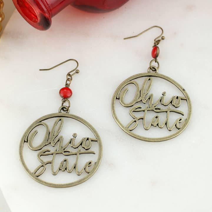 Ohio State Vintage Style Cutout Slogan Earrings for wholesale by Seasons Jewelry