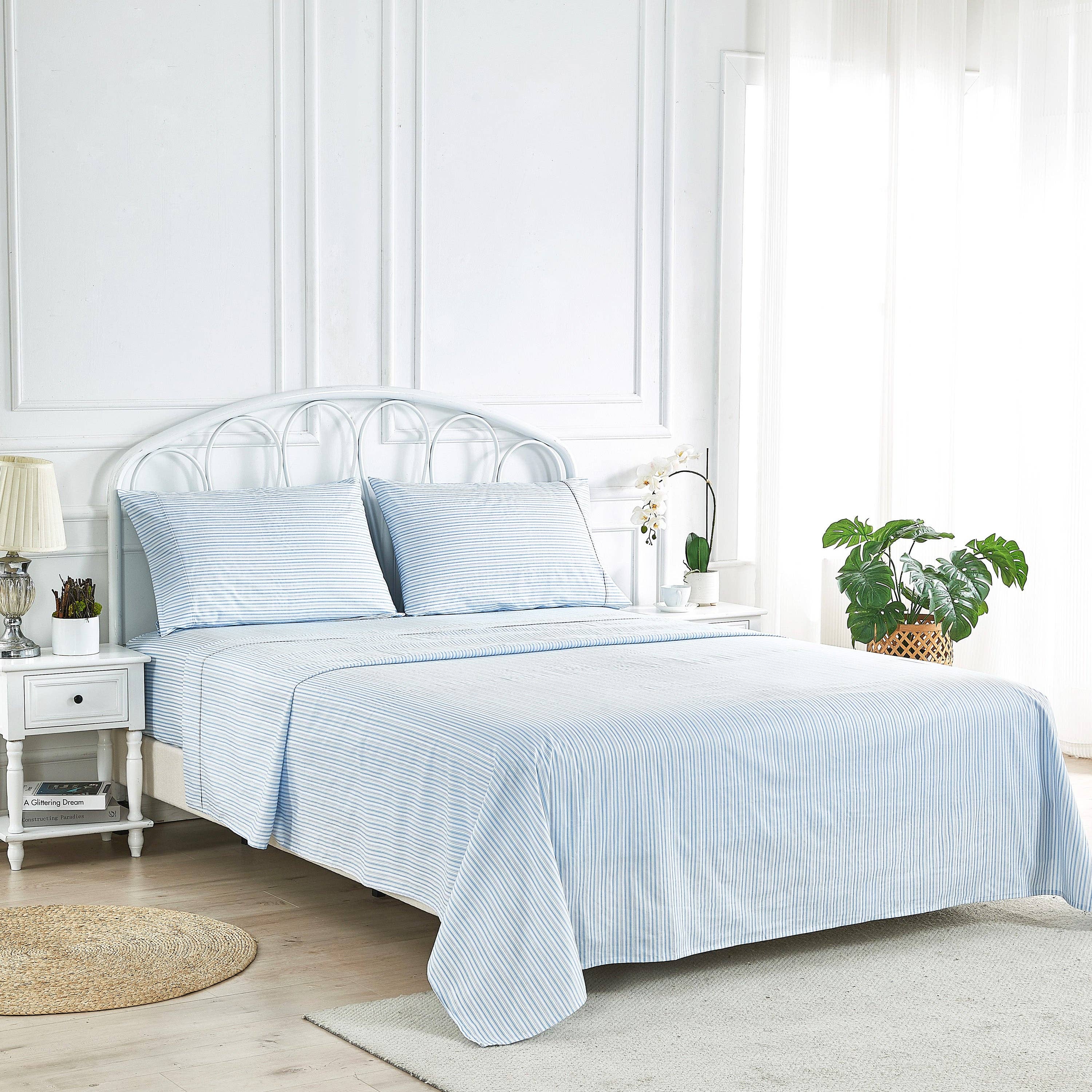 Mélange Home - Vente Parures de lit - Ensemble de draps en percale de coton imprimé à rayures23