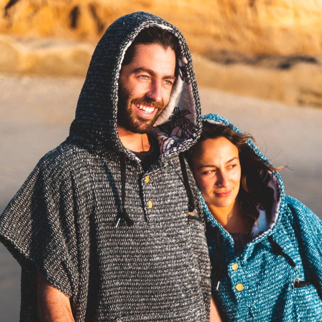 West Path - Wholesale Robe - Unisex - Surf Poncho Changing Robe Hooded Towel - Charcoal Black1