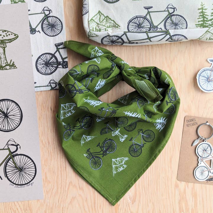 ilikesara | art + goods - Wholesale Bandana - Unisex - bandana | bicycle adventure - green nature tree mountain scarf5