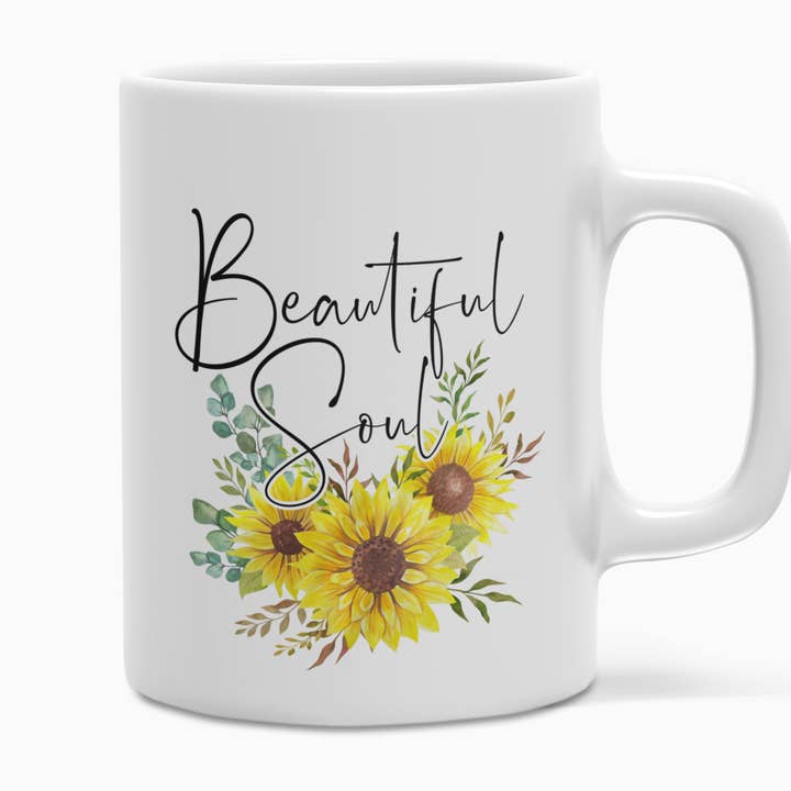 Beautiful Soul Sunflower boho coffee Mug for wholesale by Words of Ivy