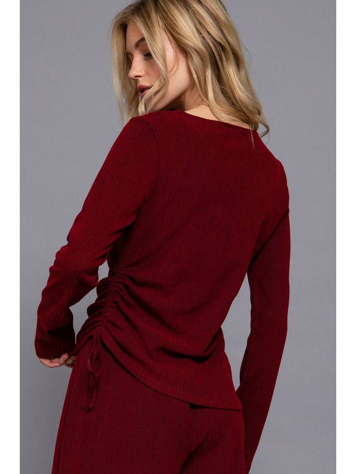 Active Basic | Active USA - Wholesale Knit Top - Women's - Long Sleeve Round Neck Side Ruched Two Tone Texture Knit Top6