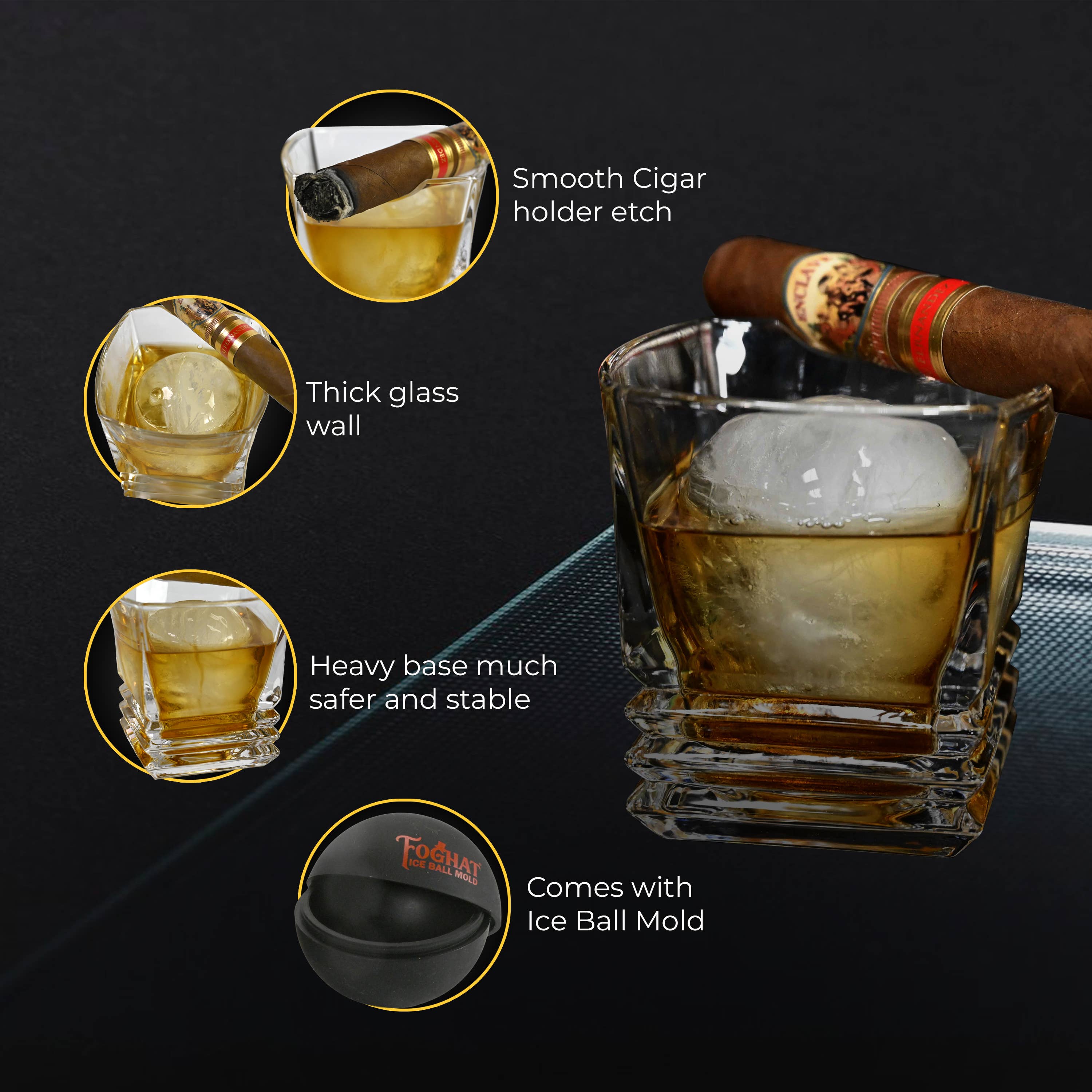 ThousandOaksBarrelCo. - Vente Verres à cocktail/alcool - Verre à cigares avec moule à boule de glace3