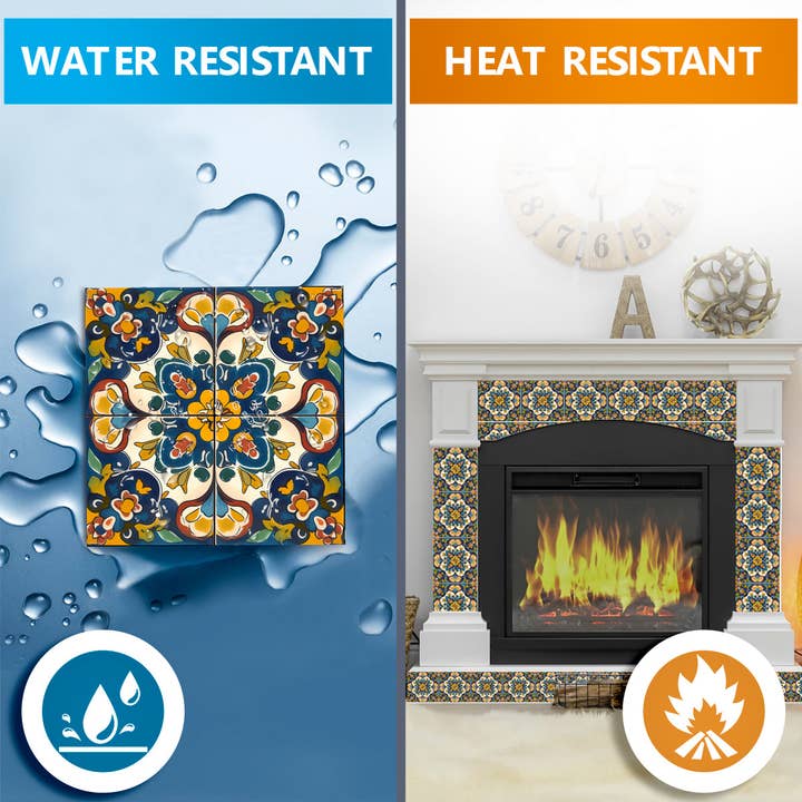 Mi Alma LLC - Vente Carrelages muraux - Autocollants de carreaux de fleurs mexicaines colorées faciles pour la rénovation de cuisine DIY Modèle - C247