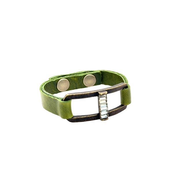 Sm Open Rectangle Baguette leather Bracelet for wholesale by Rebel Designs Accessories