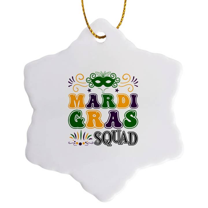 3dRose - Wholesale Ornament - 3dRose, Mardi Gras squad elegant colorful Mardi Gras text, image of a mask, Ornament7
