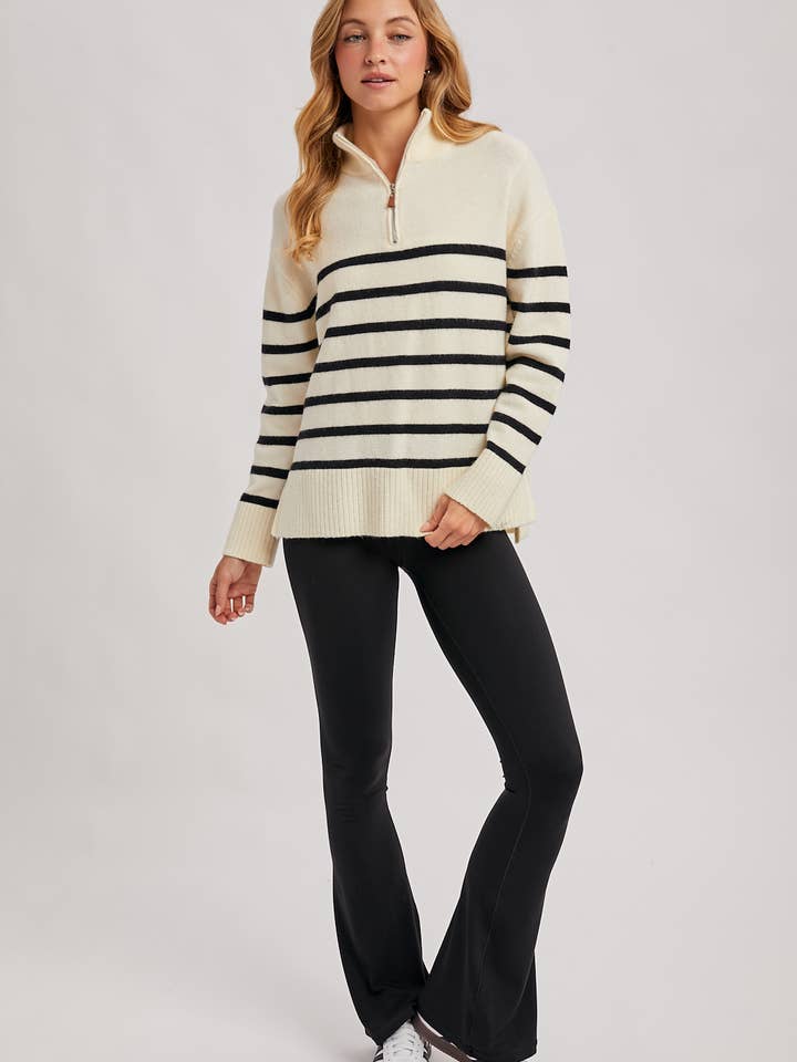 Bluivy - Wholesale Knit Sweater - Women's - QUARTER ZIP UP STRIPE SWEATER PULLOVER18