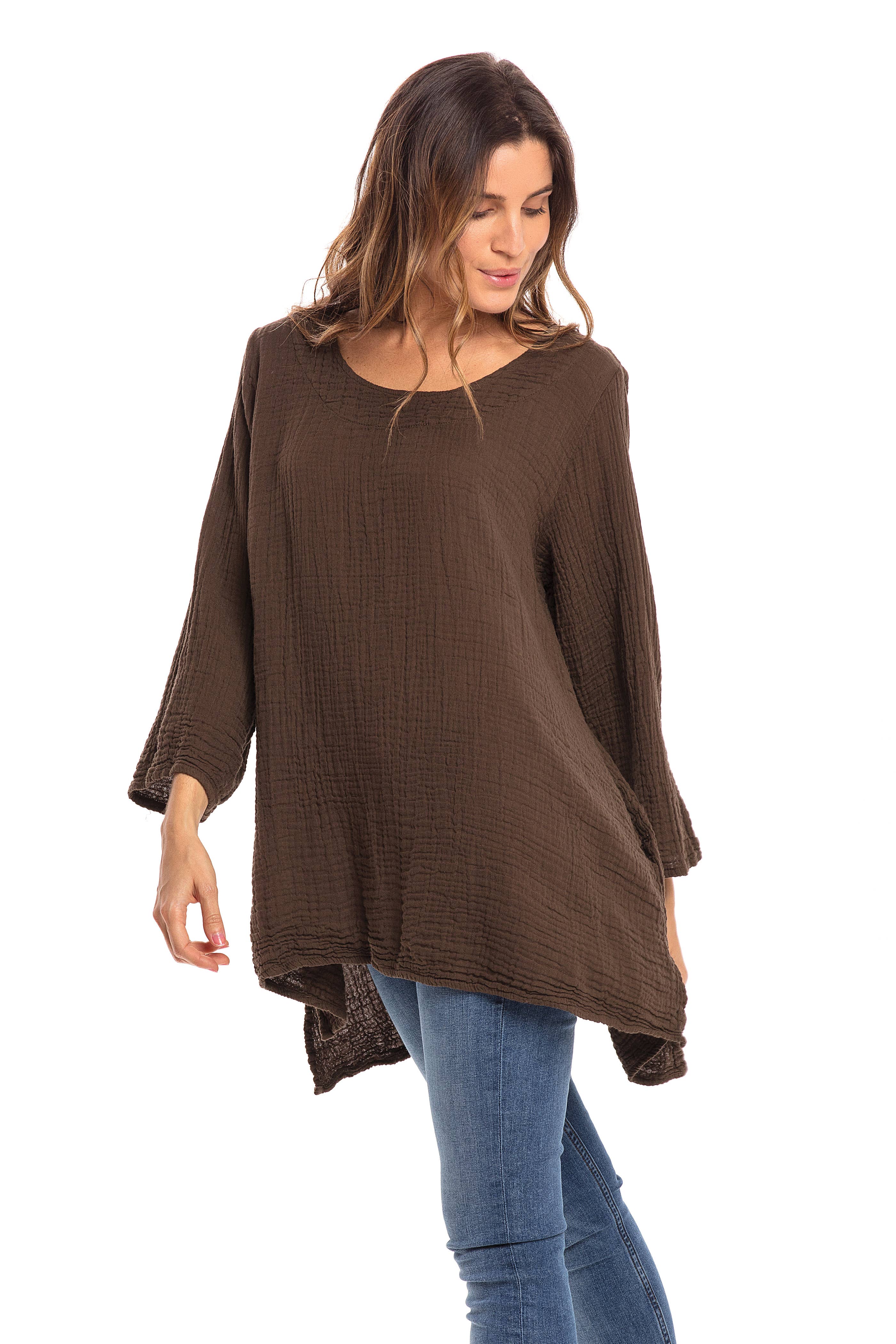 Nusantara Inc. - Wholesale Blouse - Women's - Thai Cotton Long Sleeve Tunic-03477 (S/M, L/X, XXL)5