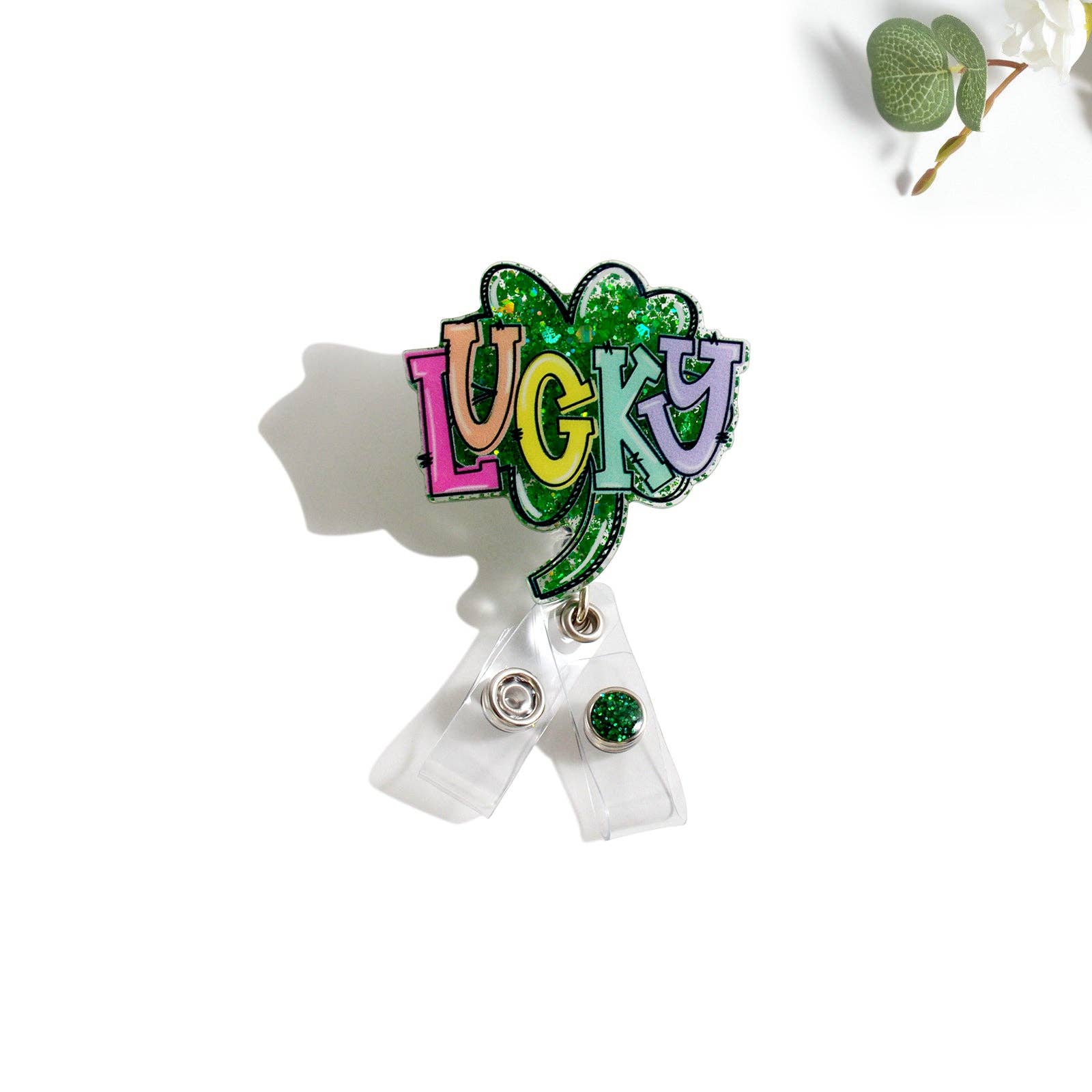 OUTSIDE THE BOX, LLC - Wholesale Badge Accessory - Women's - Glitterific Badge Reel Lucky Shamrock