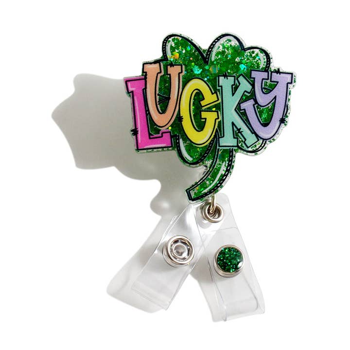 OUTSIDE THE BOX, LLC - Wholesale Badge Accessory - Women's - Glitterific Badge Reel Lucky Shamrock0