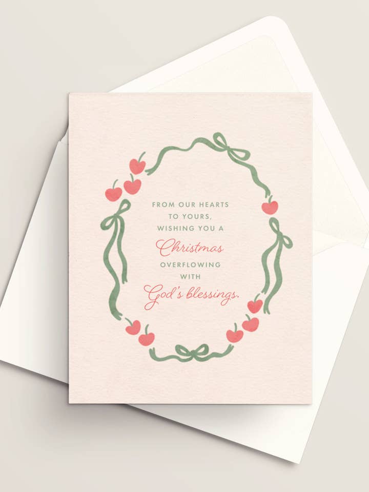 Tarjeta de felicitación navideña de cerezas y cintas | Tarjeta de felicitación cristiana | Tarjeta de felicitación hecha a mano | Tarjeta de felicitación navideña | Tarjetas de Navidad | Navidad 2025 | Basada en la fe para venta al por mayor de Vivi Furlong