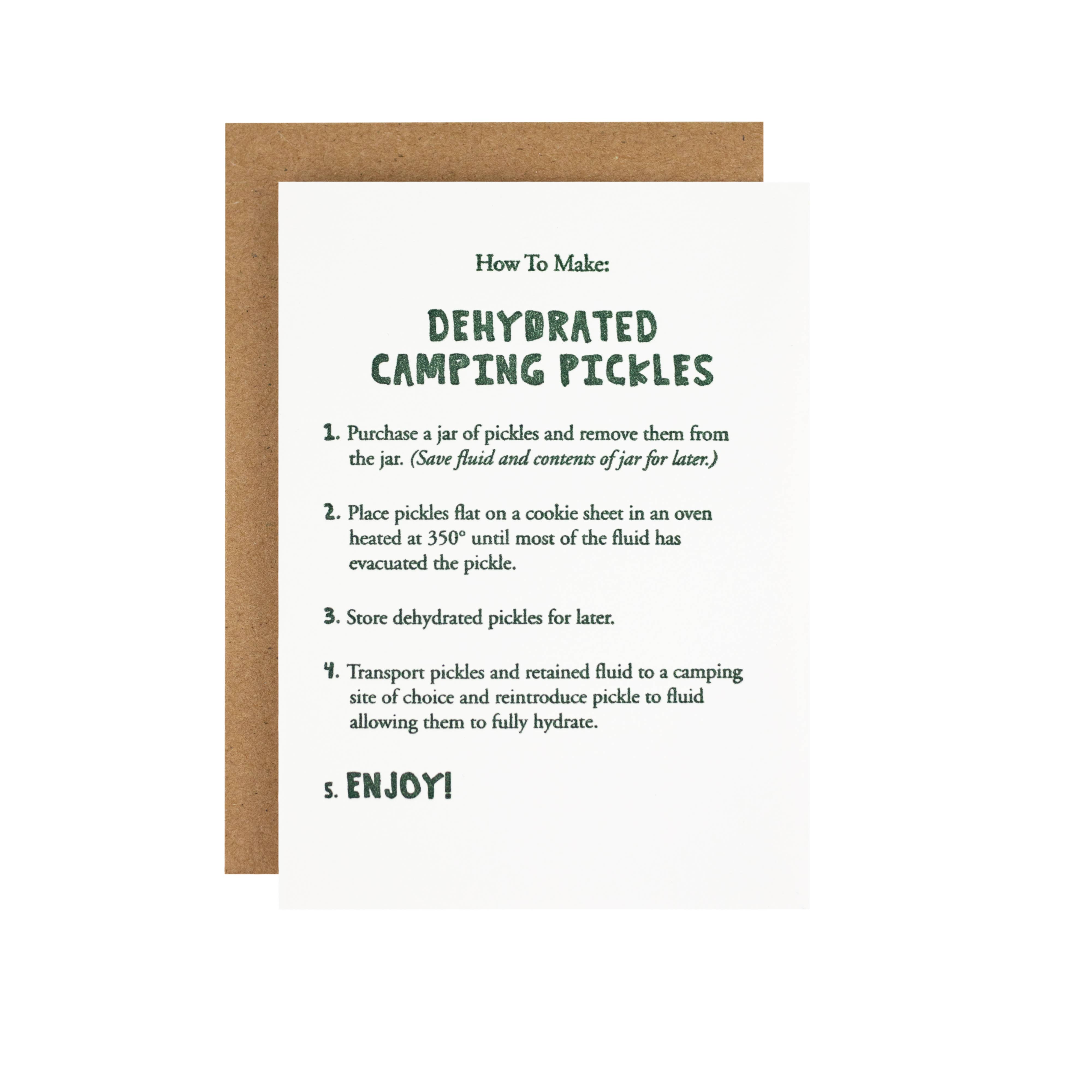 Hat Wig Glove Co. - Wholesale Everyday Greeting Card - Dehydrated Camping Pickles Letterpress Card0