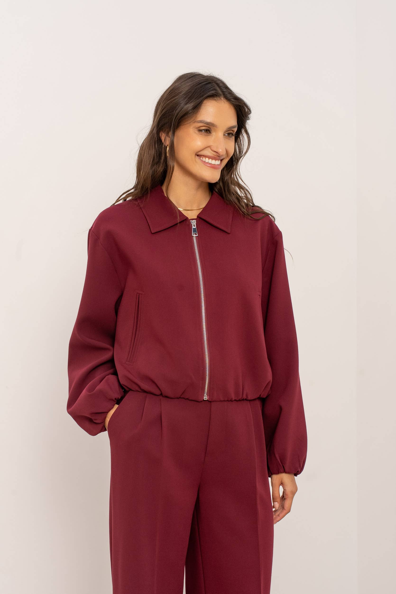 Attentif Paris - Wholesale Bomber Jacket - Women's - [Aura] Short zip-up bomber jacket with shirt collar29