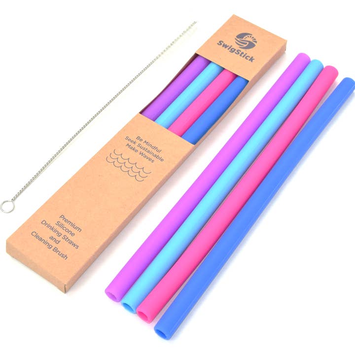 4-Piece Silicone Straw Set for wholesale by Blu Kabu