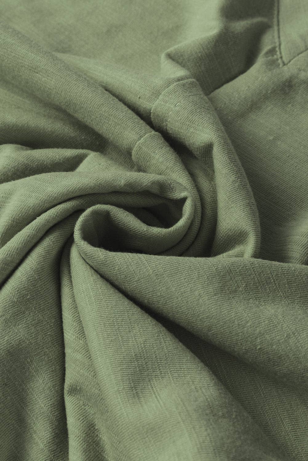 Grass Green Solid Color V Neck Long Sleeve Raw Edge Casual Loose T Shirt for wholesale on Faire4