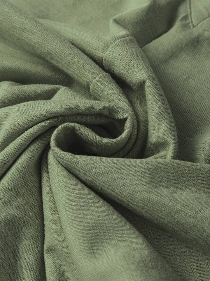 Grass Green Solid Color V Neck Long Sleeve Raw Edge Casual Loose T Shirt for wholesale on Faire4