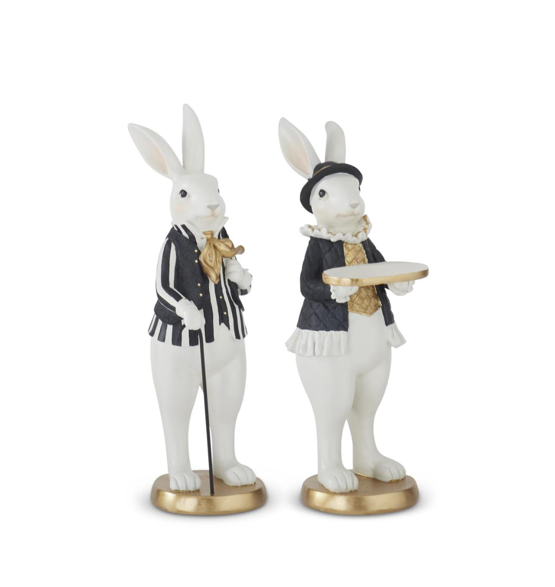 Dunn Deals - Vente Figurine décorative - Ensemble de 2 lapins de Pâques en résine noire et dorée ROYAL de 12 pouces0