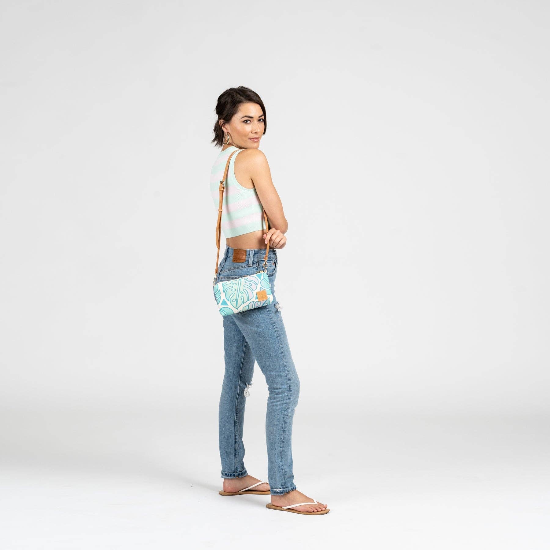 Jana Lam - Wholesale Crossbody Bag - Women's - Mini Slim Zipper Cross Body • Hibiscus • White over Rainbow Ombre1
